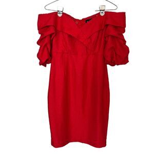 Bardot Women's Devlin Twist Dress in Lipstick Red Fully Lined Back Zip Size 6